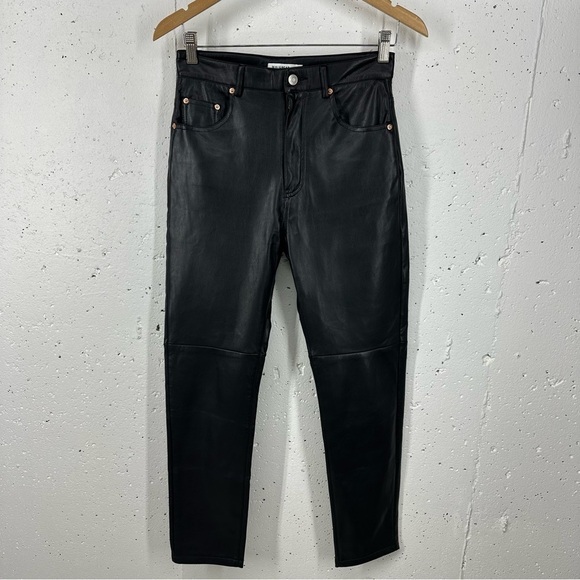 Pull & Bear size 4 Black Faux Leather High Waist Straight Leg Pants - Picture 2 of 13